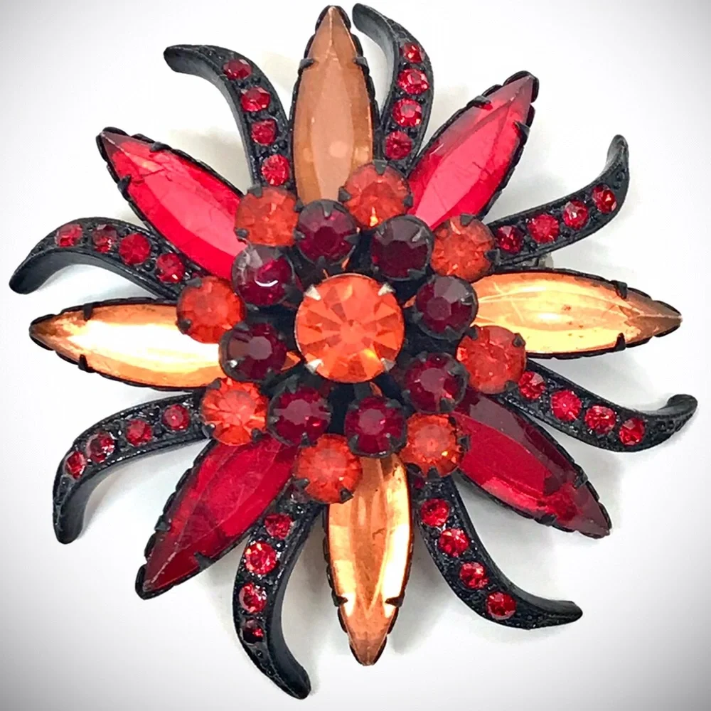 Vintage Large Retro Brooch Sunburst Jewelry Pin